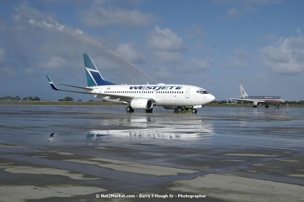 MBJ Airports Limited Welcomes WestJet Airlines - Inaugural Scheduled Service From Toronto Pearsons International Airport - Monday, December 10, 2007 - Sangster International Airport - MBJ Airports Limited, Montego Bay, Jamaica W.I. - Photographs by Net2Market.com - Barry J. Hough Sr, Photographer - Negril Travel Guide, Negril Jamaica WI - http://www.negriltravelguide.com - info@negriltravelguide.com...!